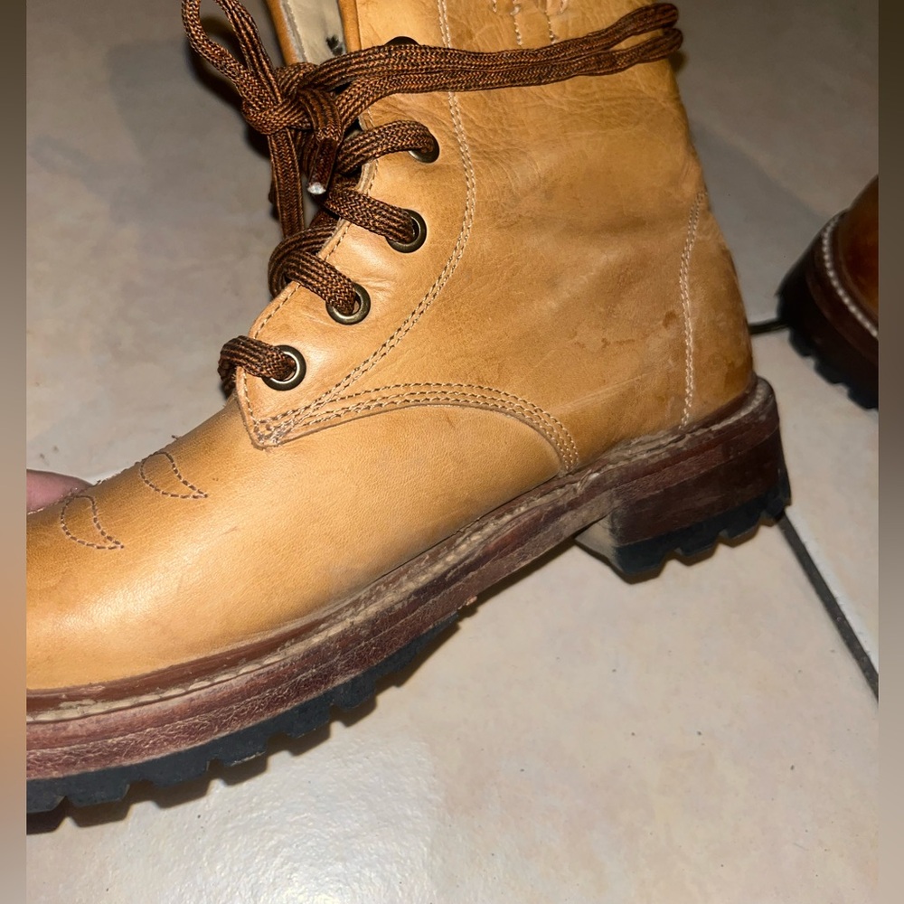 Stetson Womens Tan Leather August 7In Combat Ankle Boots - Picture 4 of 6